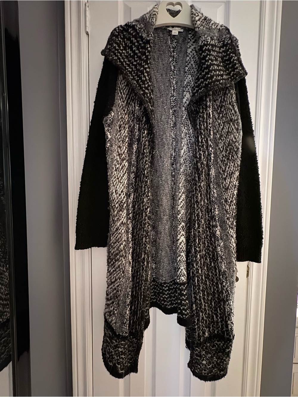 Coldwater Creek Black & Gray Open-Front Knit Cardigan